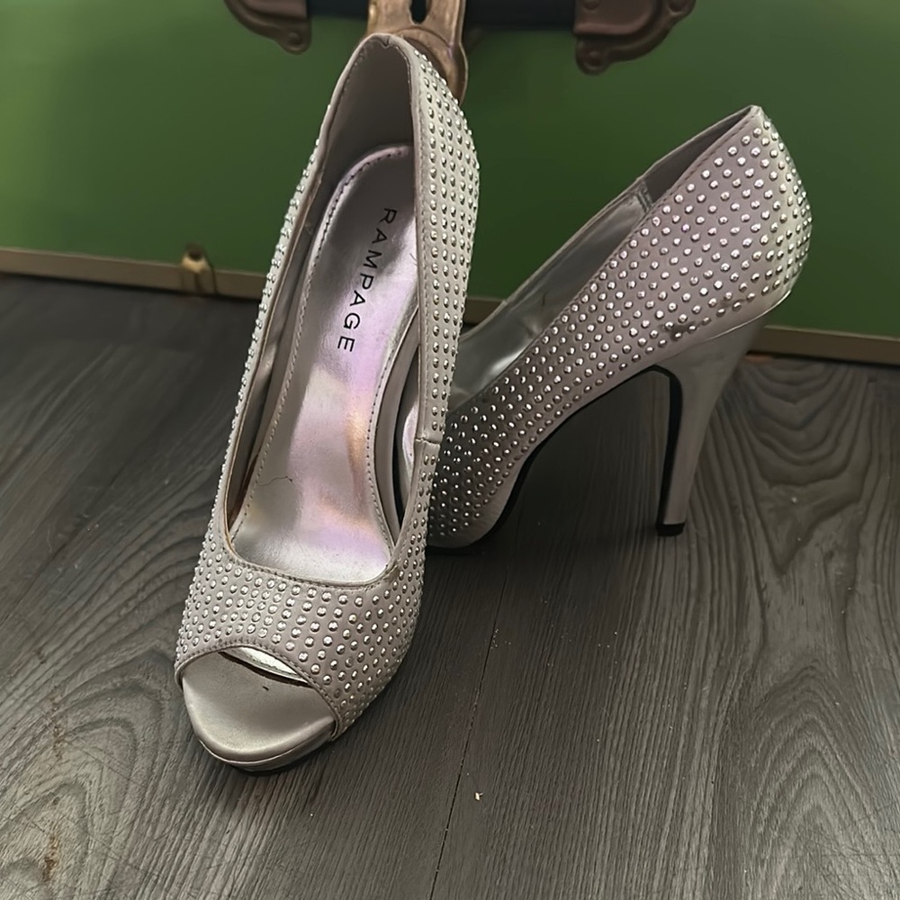 Rampage Silver Peep-Toe Heels